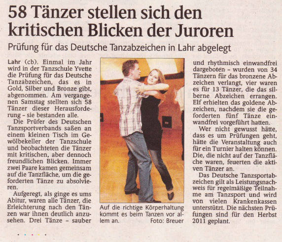 Abnahme des Deutschen Tanzsportabzeichens in der Tanzschule Yvette 2011 in Lahr